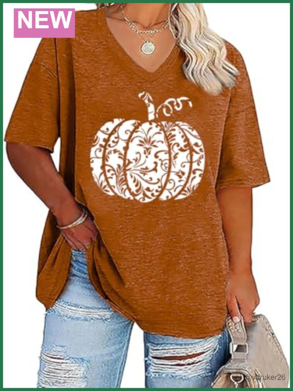 Plus Size V Neck Pumpkin Graphic T-Shirt Short Sleeve Loose Fit Tunic